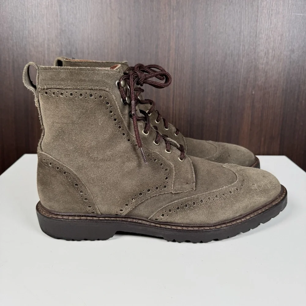 Allen Edmonds Saukville Brown Suede Wingtip Brogue Lug Sole Boots 11 D - Read